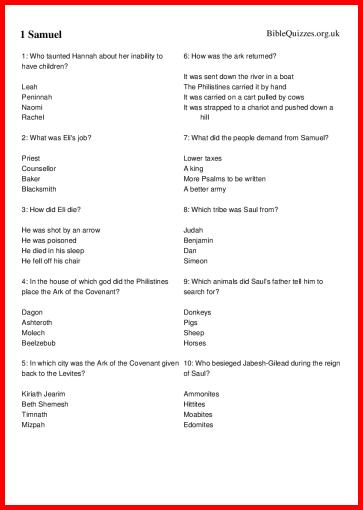 1 Samuel Bible Trivia Quiz