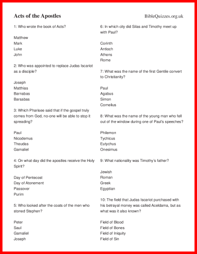 Acts of the Apostles Bible Trivia Quiz