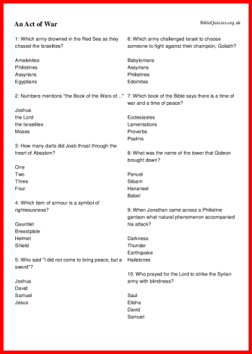 An Act of War Bible Trivia Quiz