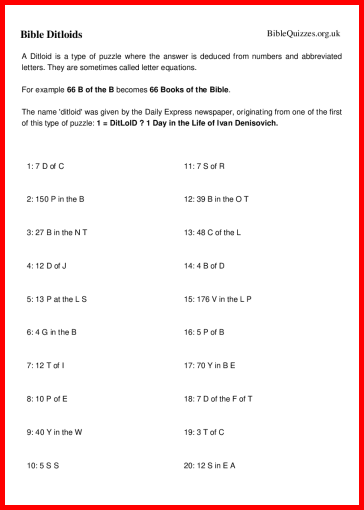 Bible Ditloids Bible Trivia Quiz