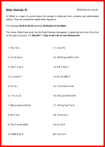 Bible Ditloids II Bible Trivia Quiz