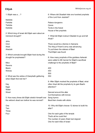 Elijah Bible Trivia Quiz