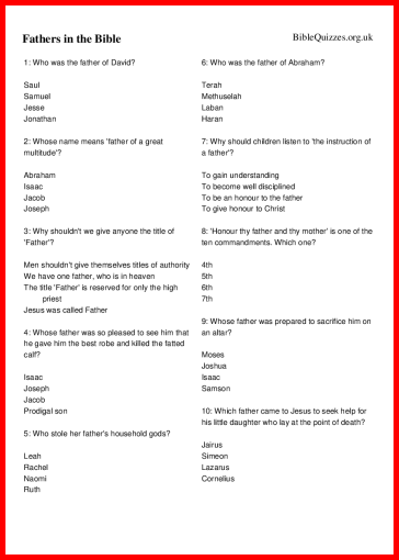 Fathers in the Bible Trivia Quiz