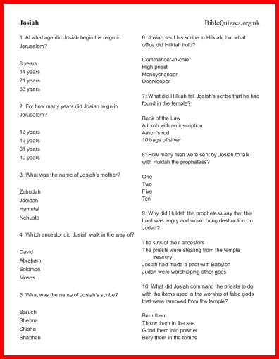 Josiah Bible Trivia Quiz