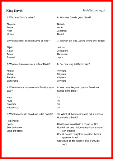 King David Bible Trivia Quiz