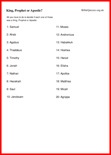 King, Prophet or Apostle? Bible Trivia Quiz