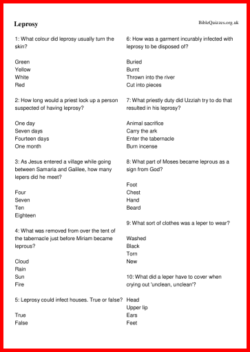 Leprosy Bible Trivia Quiz