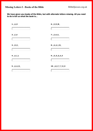 Missing Letters I - Books of the Bible Trivia Quiz