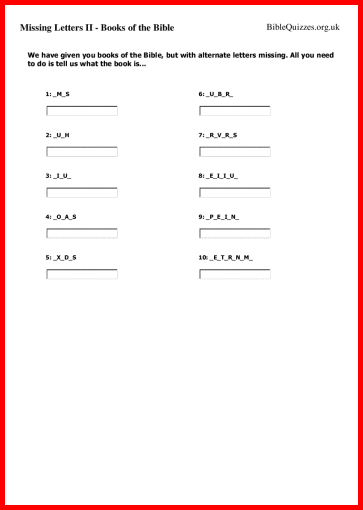 Missing Letters II - Books of the Bible Trivia Quiz