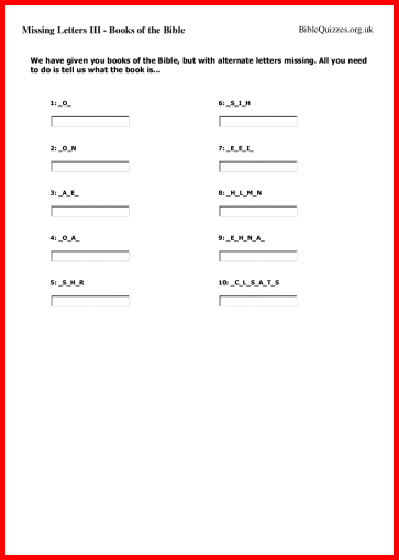 Missing Letters III - Books of the Bible Trivia Quiz