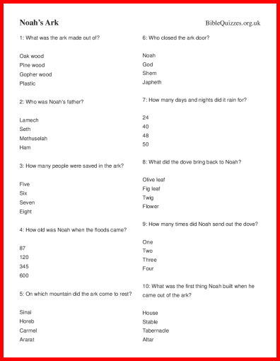 Noah's Ark Bible Trivia Quiz