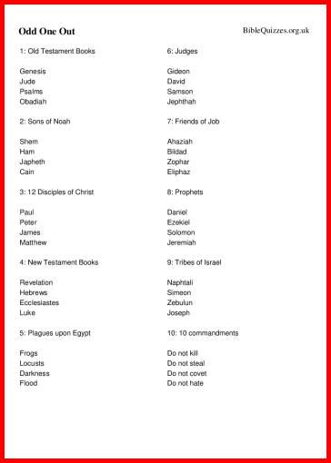 Odd One Out Bible Trivia Quiz