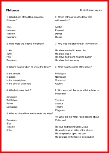 Philemon Bible Trivia Quiz