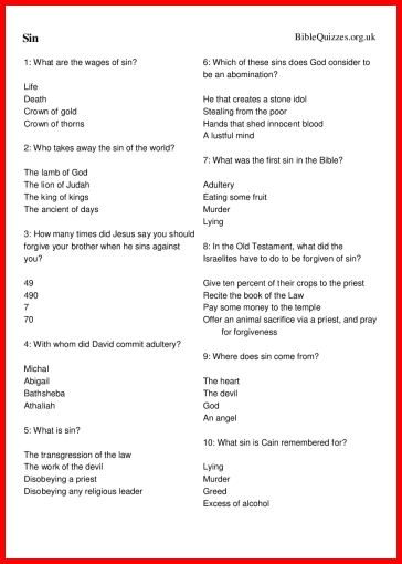 Sin Bible Trivia Quiz