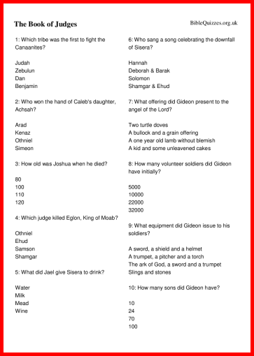 The Book of Judges Bible Trivia Quiz