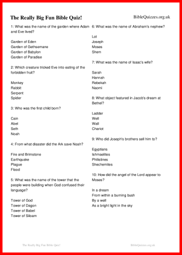 The Really Big Fun Bible Quiz!