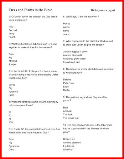 Trees and Plants Bible Trivia Quiz